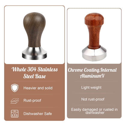 BioloMix Espresso Press Hammer 51mm Solid Wood with whole 304 Stainless Steel Base, suit CM7008