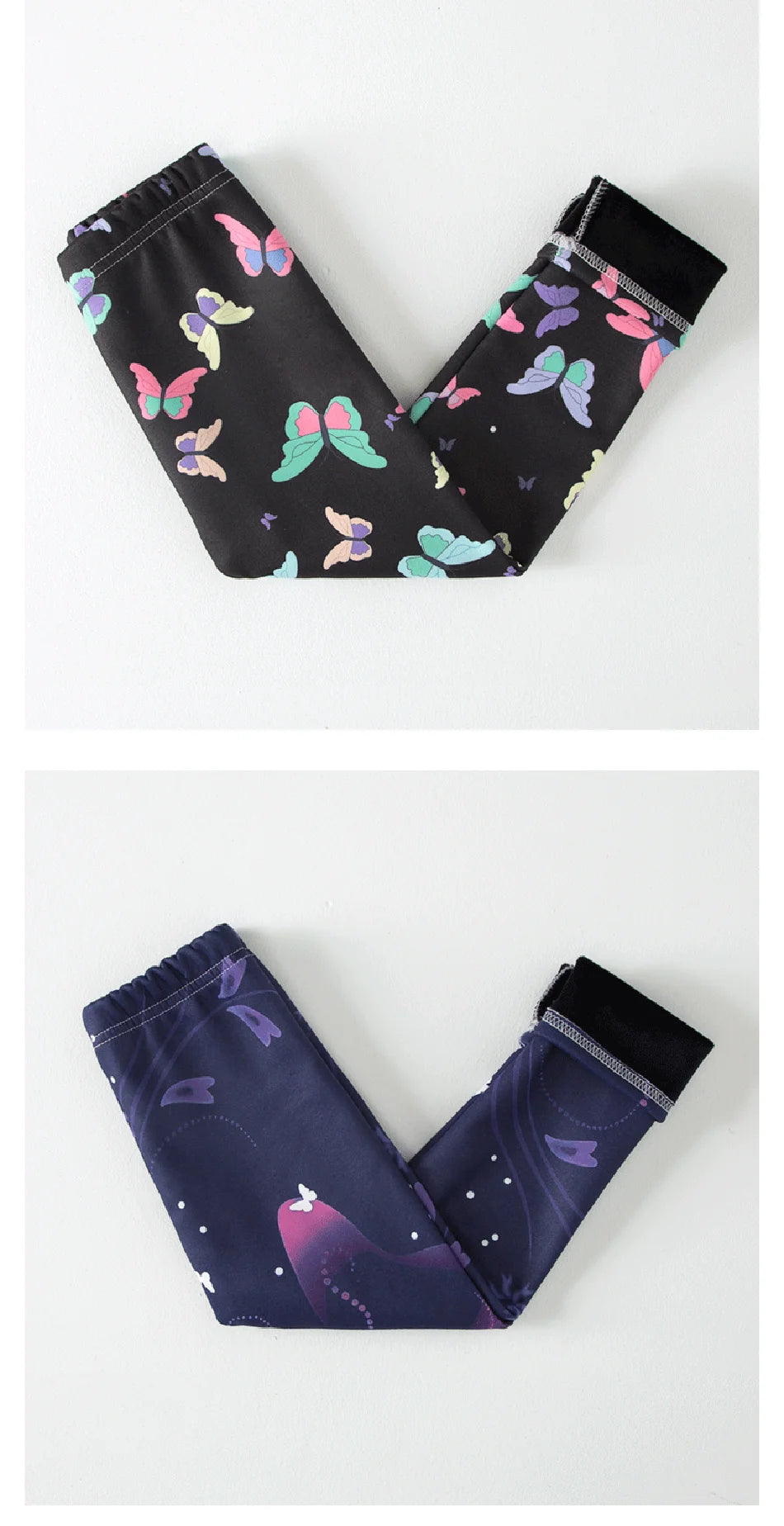 Girls Winter Leggings - Warm Plush Thickened Butterfly Print Pants for Kids