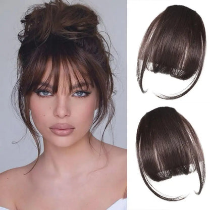 Women Clip-in Bangs Natural Wispy Forehead Hair Extensions Faux French Bangs Girls Straight Air Bangs Fringe Wig Hairpieces