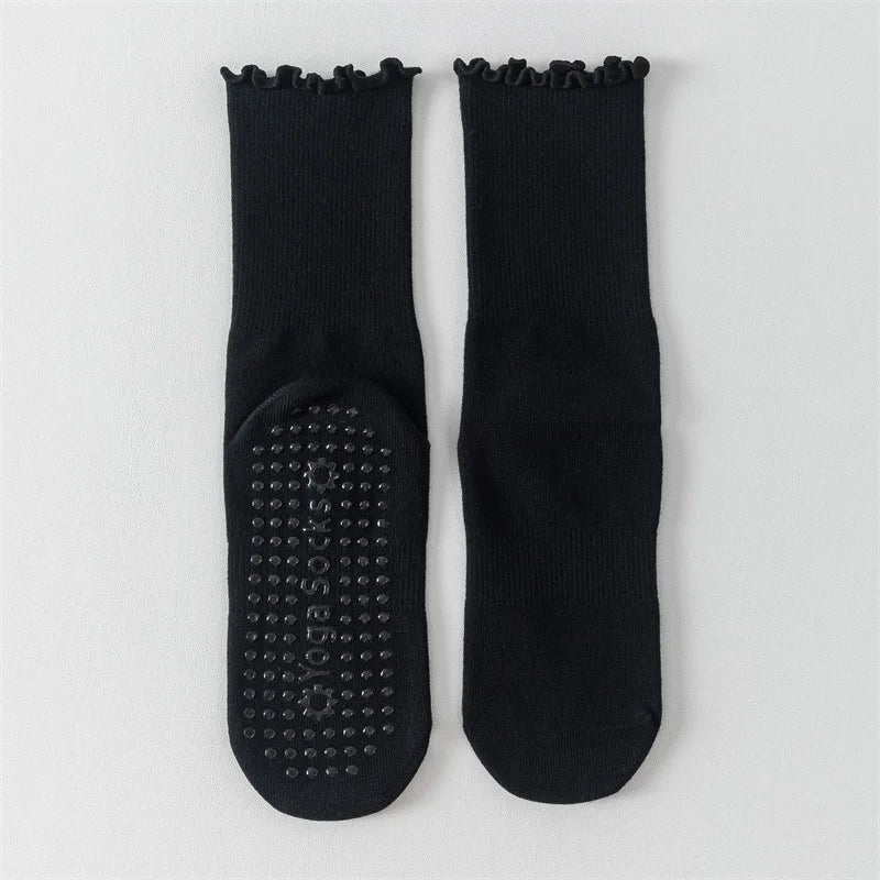 Yoga socks, boneless mid tube socks, sports anti slip thin fit, fitness Pilates combed cotton women's socks