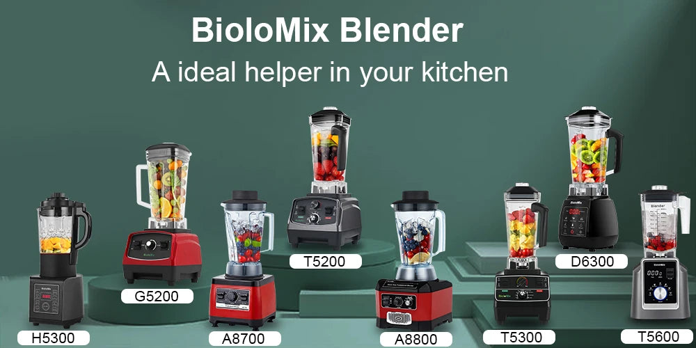 BioloMix Automatic Program Professional Kitchen Smoothie Blender BPA FREE 2L Low-profile Jar Food Mixer Juicer Ice Crusher