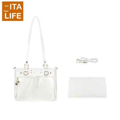 Italife Small Red Ita Bag Crossbody with Ribbon Women Kawaii Clear Cute Shoulder Bag Student Girl Heart Ita Bag with Insert H202