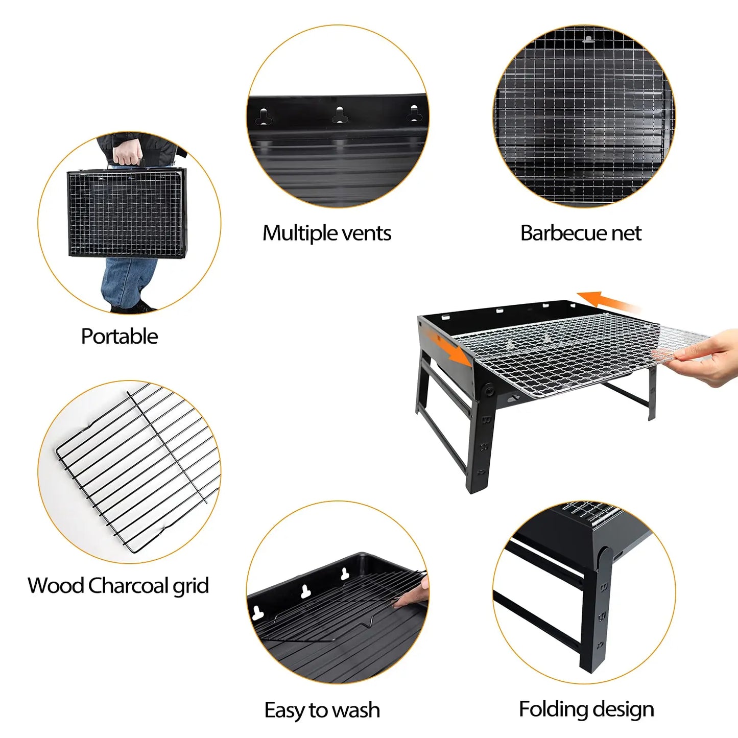 Portable Folding BBQ Grill, Compact and Lightweight Charcoal Grill, Easy to Assemble and Carry, Ideal for Outdoor Cooking
