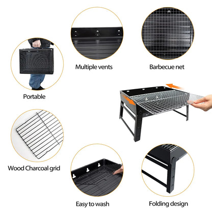 Portable Folding BBQ Grill, Compact and Lightweight Charcoal Grill, Easy to Assemble and Carry, Ideal for Outdoor Cooking