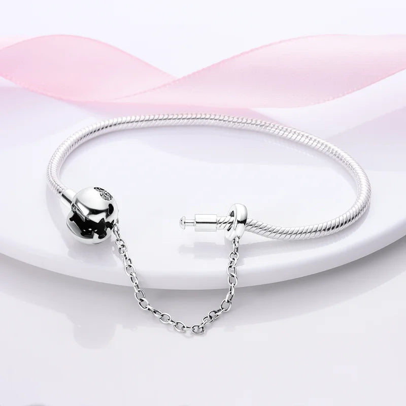 925 Sterling Silver Charm Bracelet - Leaf, Clover, Butterfly & Heart Design | 17-20cm Adjustable