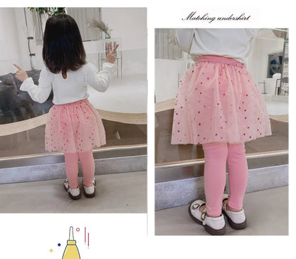 Girls Lace Princess Skirt Leggings - Premium Cotton Blend Pants for Kids Ages 2-6 Years