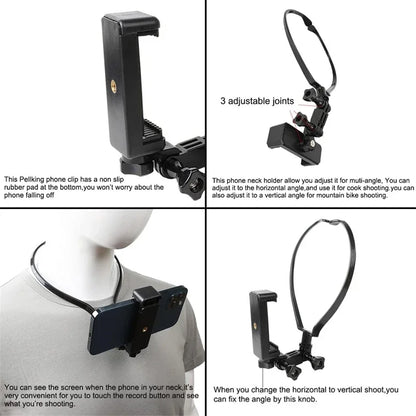 POV Vlog Smartphone Selfie Neck Holder Hands Free Wearable Lazy Phone Stand Universal Hanging Mount for IPhone GoPro Dock racket