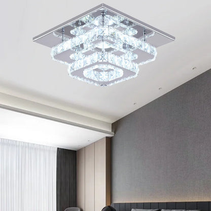 KOMORE Square Multiple-size Glamourous Crystal LED Ceiling Light, Cool White / Stepless Dimming for Office, Living Room, Bedroom