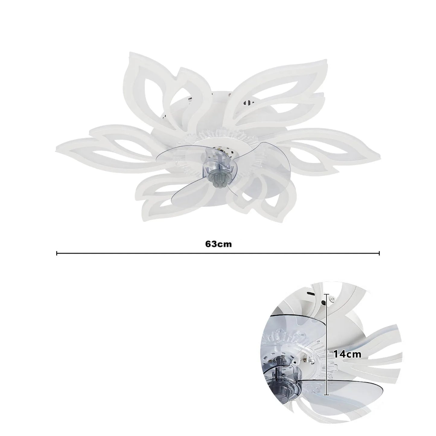 KOMORE Modern Flower Shape Ceiling Fan with Light with 3 Color temperature 6 Speeds for Office, Living Room, Bedroom