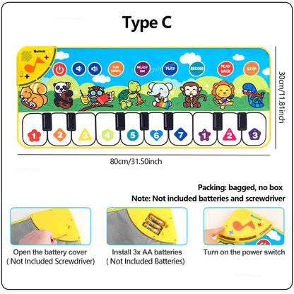 Piano Mat for Kids 80*30cm Toddlers Floor Keyboard Dance Mat Play Musical Carpet Music Instrument Toys Toddlers Girl Boy Gift