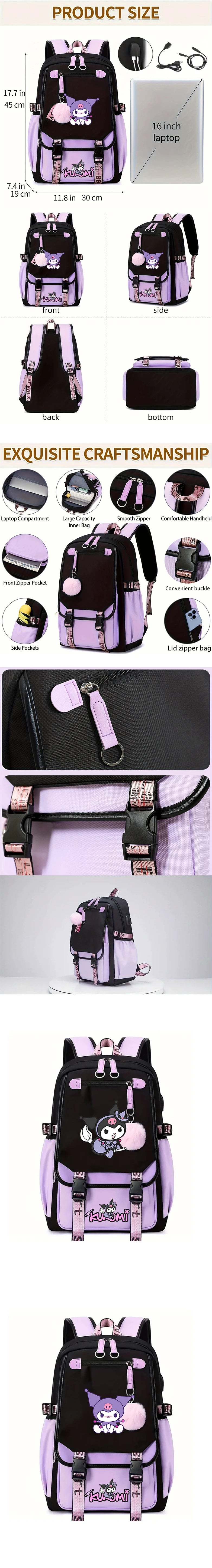 Kuromi Print Backpack, Student Daypack For Girl, Lightweight And Comfortable, Large Capacity Knapsack, Versatile Travel Backpack