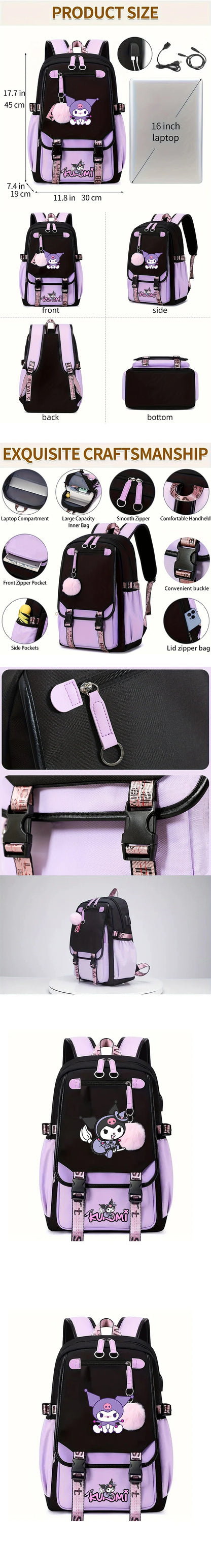 Kuromi Print Backpack, Student Daypack For Girl, Lightweight And Comfortable, Large Capacity Knapsack, Versatile Travel Backpack