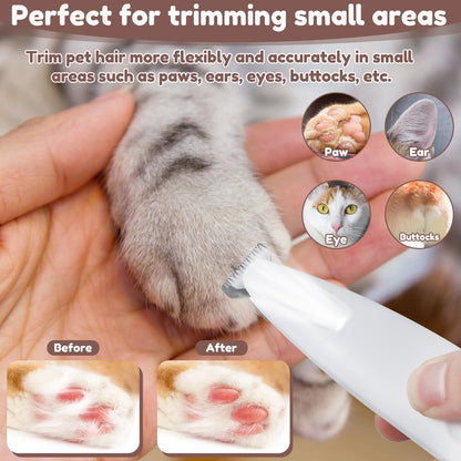 Electric Pet Paw Trimmer Rechargeable Cat Paw Clipper Low Noise Dog Paw Trimmer Kit with LED Light Waterproof Pet Grooming Tools