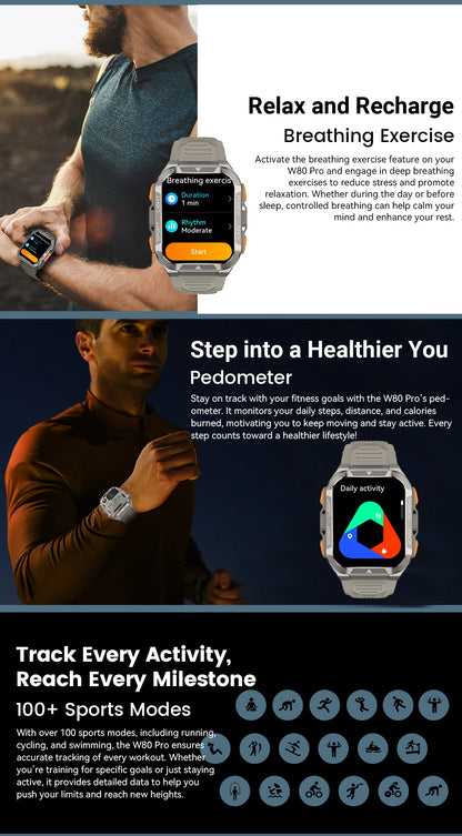 [World premiere]Blackview W80 PRO Outdoor Rugged Smart Watch, GPS Position Smartwatch, 1.91‘’ Display, 900mAh with Flashlight
