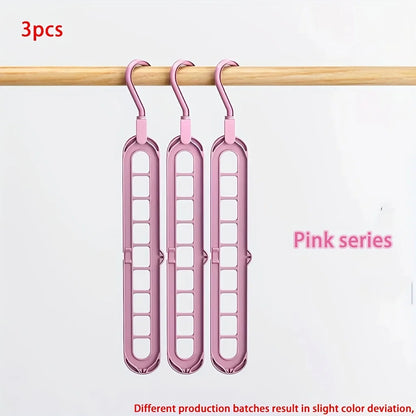3-Pack Space Saving Foldable Hangers - Heavy Duty 9-Hole Plastic Clothes Organizer for Closet & Wardrobe