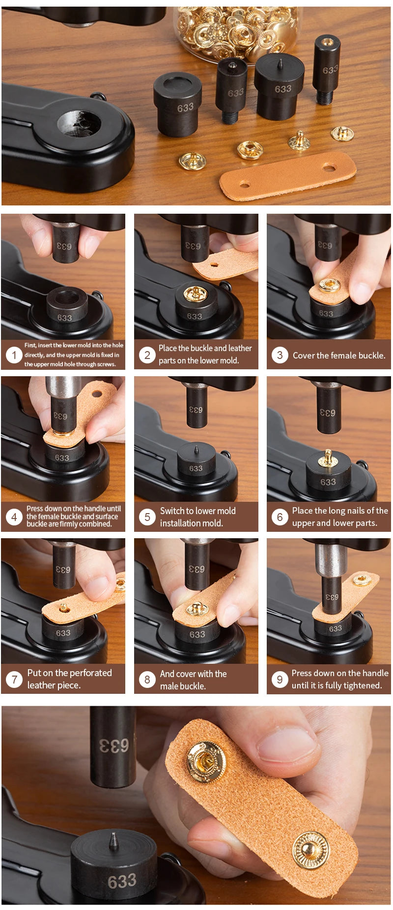 WUTA Manual Button Installation Tool Mute Punching Mushroom Rivets, Eyelet Hand Pressing (without /with Machine) DIY Craft Tools