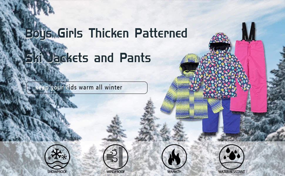 Kids Ski Suit Waterproof Snowboard Jacket & Pants Set - Boys Girls Winter Snow Gear 3-12 Years