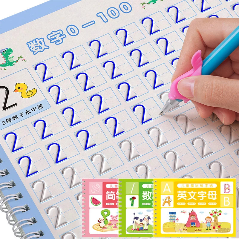 Reusable Children 3D Copybook For Calligraphy Numbers Handwriting Copybooks Learning Math Writing Practice Book For Kids