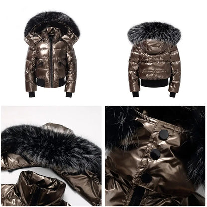 AS Winter kids Down Jackets bomber design coats with nature fur