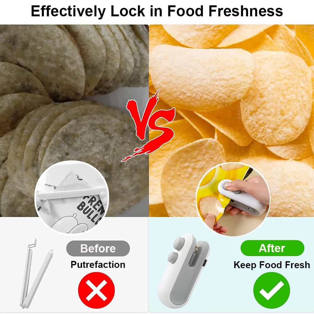 Mini Sealing Machine 2IN1 Heat Sealer Storage Bag Package Plastic Food Sealer USB Rechargable Clip Bag Handheld Food Heat Sealer