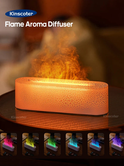 KINSCOTER RGB Flame Aroma Diffuser Air Humidifier Ultrasonic Cool Mist Maker Fogger LED Essential Oil Fire LED Lamp Difusor Gift