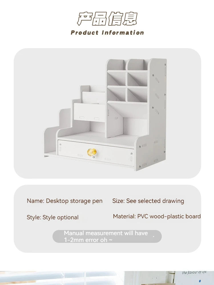 Mark Pen Pencil Holder Wooden Desk Organizers Shelves Accessories Desktop Stationery Organizer Bookshelf Home Office Storage Box