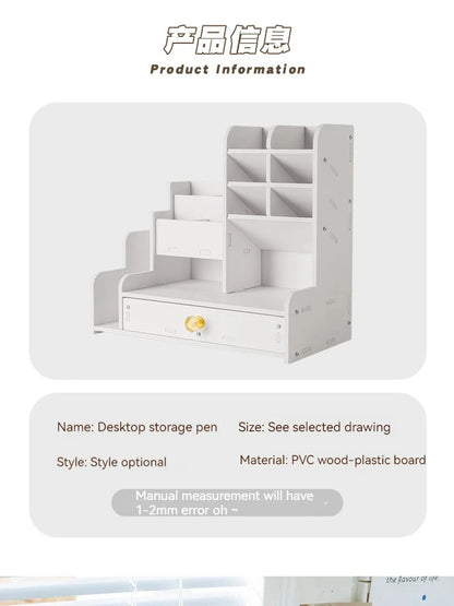 Mark Pen Pencil Holder Wooden Desk Organizers Shelves Accessories Desktop Stationery Organizer Bookshelf Home Office Storage Box