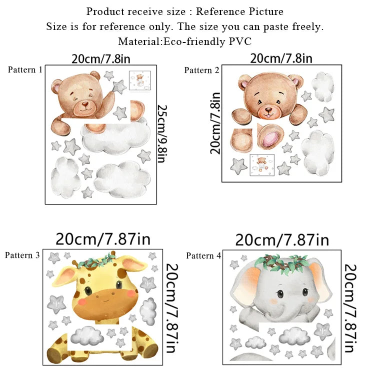 Cute Giraffe Bear Elephant Star Switch Sticker Kid Baby Bedroom Decoration Self-adhesive Home Decor Wallpaper Child Wall Decals
