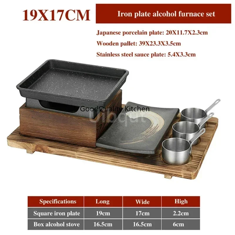 Dining room single and double tableware Cast iron barbecue plate Square alcohol oven baking tray Korean style barbecue stove set