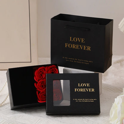 Valentine's Day Window Opening Jewelry Box Heart Four-leaf Clover Pendant Gift Packaging Box Bag Romantic 6 Rose Box