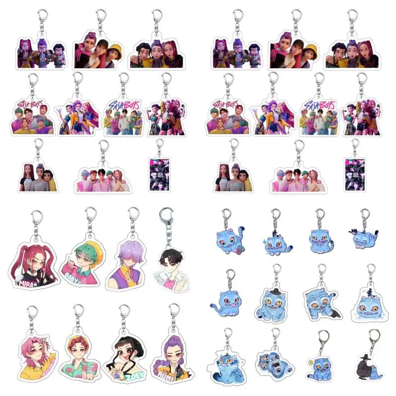 Kpop Demon Hunter Birthday Keychains Kpop Demon Hunter Party Favors Keyring Huntrix Fans Concert Hanging Pendant Party Supplies