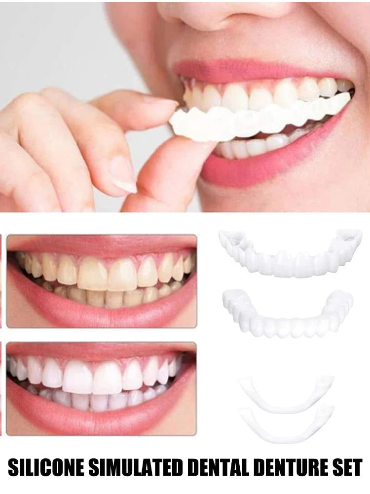 2 Pairs Regain Confident Smile Smile Whitening Teeth Snap Cap Denture Care Comfort Upper and Lower Jaw Denture for Men and Women
