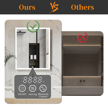 60/70CM Illuminated LED Wall Mirrored Bathroom Storage Medicine Cabinet with Shaver Socket, Bluetooth Speaker Anti-Fog