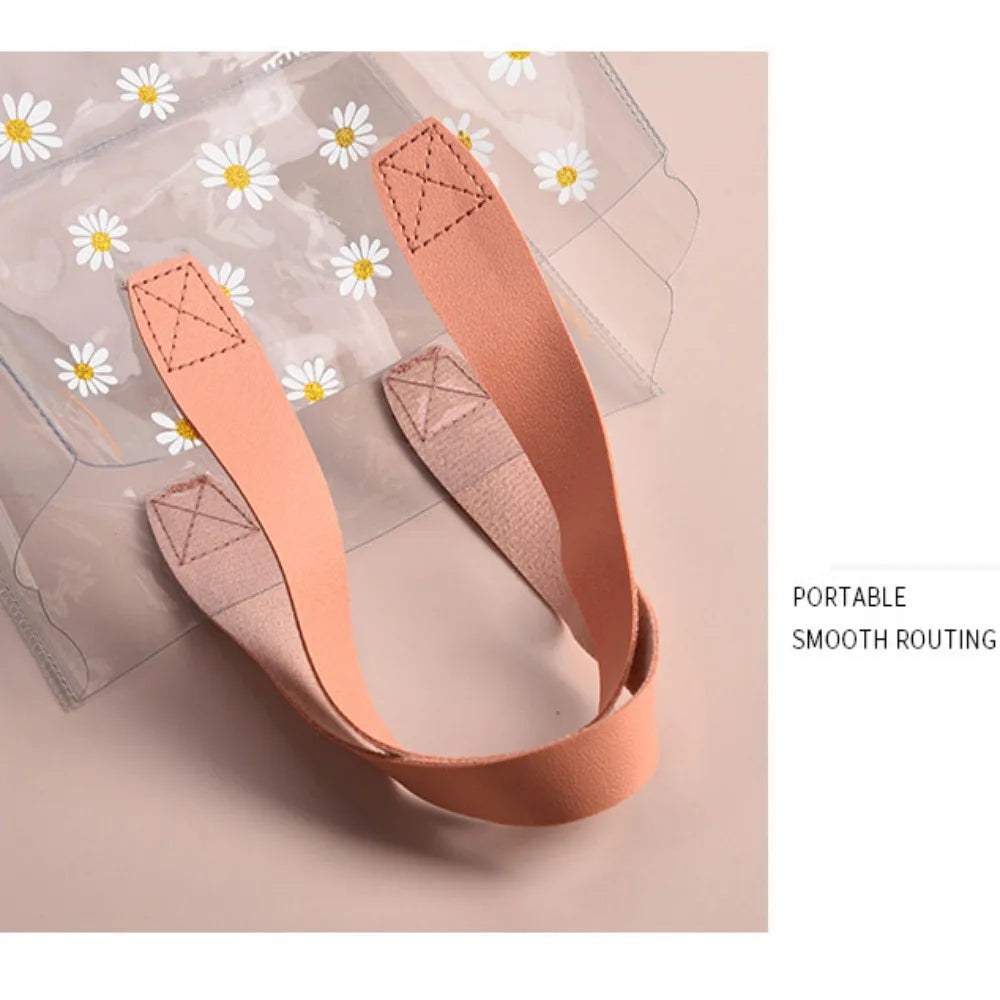 Transparent Clear Tote Bag High Quality PVC Handle Transparent Shopping Bags Little Daisy Hand Gift Bag