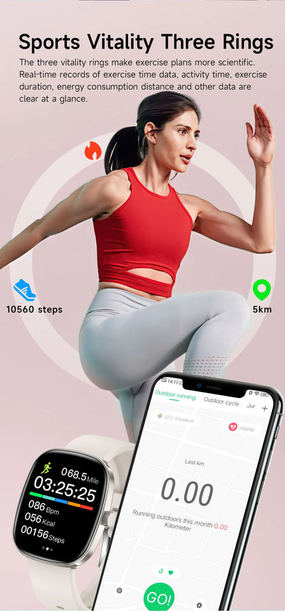 New Smart Watch Android IOS Phone 1.44 Inch Color Screen Bluetooth Call Blood Oxygen/Pressure Monitoring Smart Watch Women Men