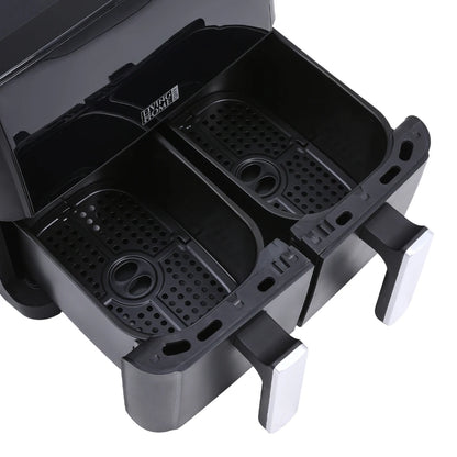 KOMORE 8L 1700W Touchscreen Doppelkorb-Heißluftfritteuse, 80°C-200°C einstellbare Temperatur, 30-Minuten-Timer und automatische Abschaltung