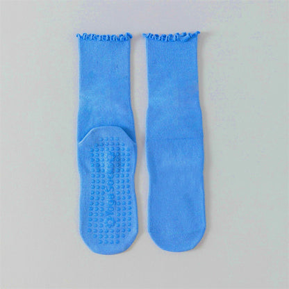 Yoga socks, boneless mid tube socks, sports anti slip thin fit, fitness Pilates combed cotton women's socks