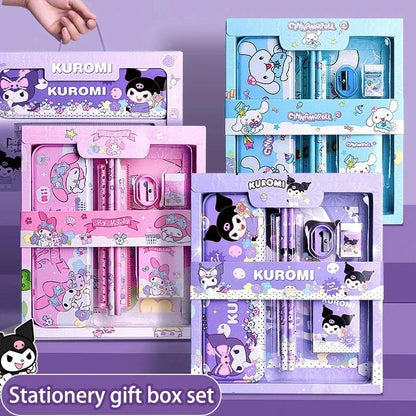 Sanrio 12PCS Kuromi Stationery Set Cinnamoroll My Melody Pencils Erasers Rulers Student School Supplies Study Stationery Gifts
