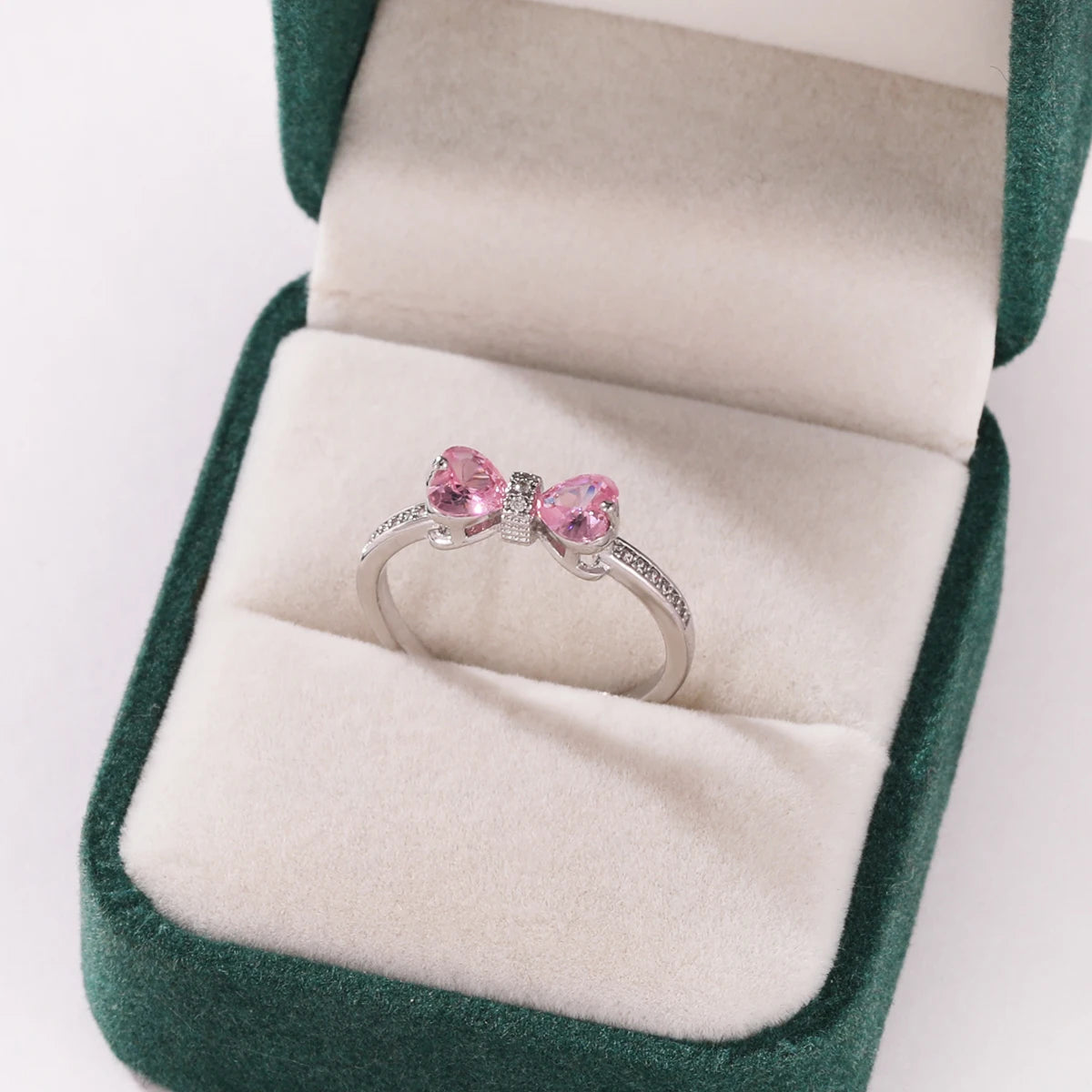 Pink Zircon Bow Heart Rings For Women Gold Plated 18K Plated Adjustable Heart Ring 2026 Trend Wedding Aesthetic Jewelry Gift