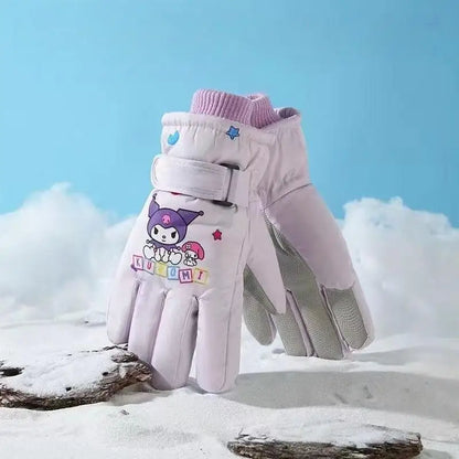 Kawaii Sanrio Ski Gloves for Kids - Kuromi Melody Pochacco Winter Mittens | Waterproof Velvet Gloves