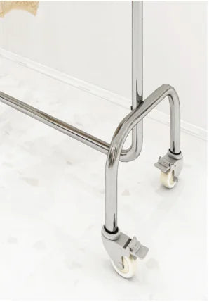 Floor-To-Ceiling Adjustable Stand Mobile Clothes Rail With Wheel Clothing Shop Stainless Steel Display Rack