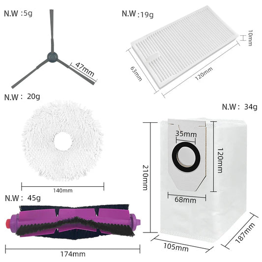 Hauptseitenbürste, HEPA-Filter, Wischmopp, Staubbeutel für Midea V10, V12, W11 Saugroboter-Zubehör
