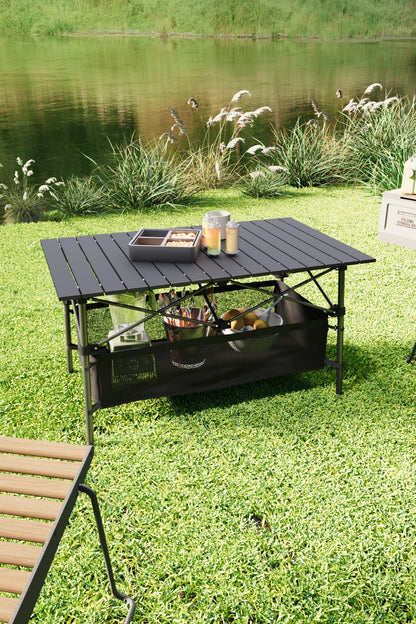 【Breeins】Aluminum Roll-Top Foldable Camp Table with Mesh Shelf