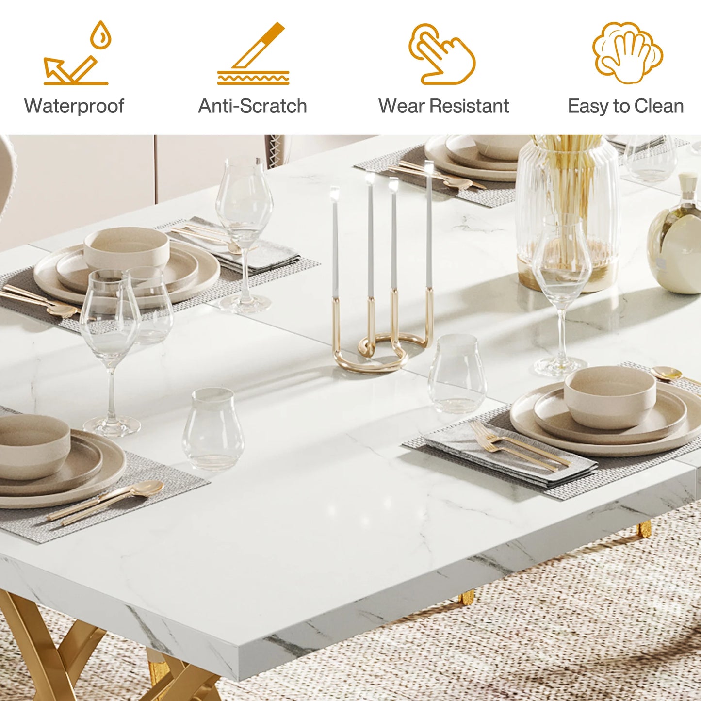 Tribesigns 63-Inch Rectangular Dining Table for 4 to 6, Modern Kitchen Table with Faux Marble Table Top, White Dinner Tables