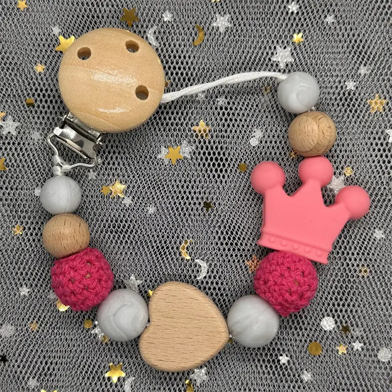 NEW Custom Name Wooden Personalized Baby Pacifier Chain Beech Bead Dummy Nipple Holder Guard Teether Pendant Newborn Mother Gift