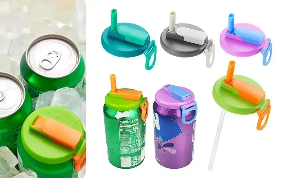 1pc Travel Soda Lid With Straw Reusable Silicone Lid for Standard Beverage Cans for Picnic Portable Juice Bear Straw Cap