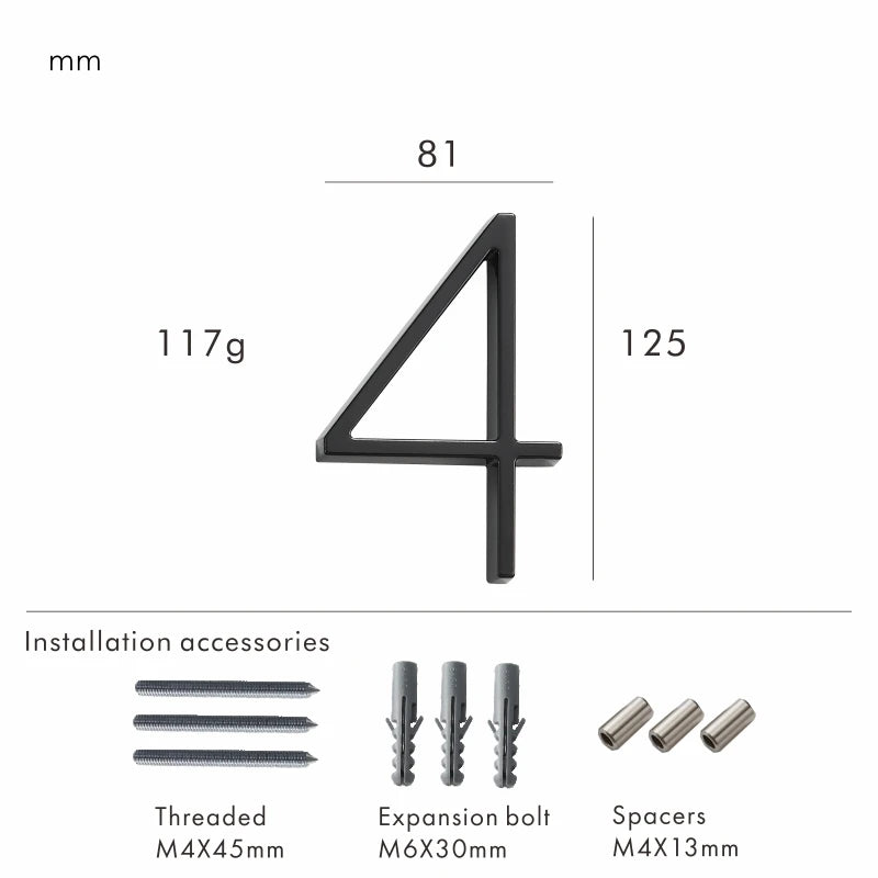 Nurlin 5 inchs 125mm Luxury Address Big House Numbers Modern Gold Black Silver Floating Signage Outdoor Digits Mailbox Sign