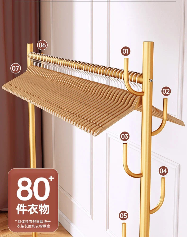 Aesthetic Golden Clothes Rack Metal Balcony Nordic Wheels Clothes Rack Floor Bedroom Burro Ropa Perchero Hallway Furniture