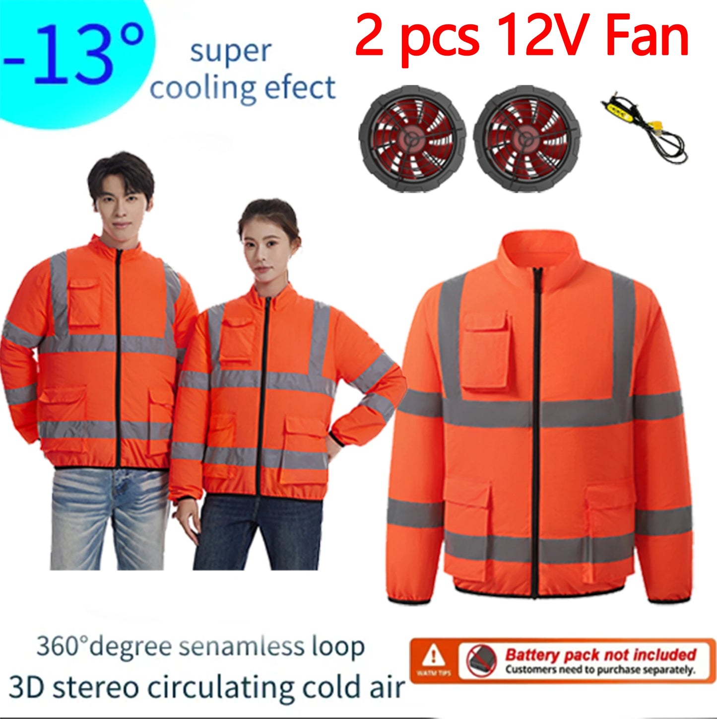 Summer Cooling Workwear With Reflective Strips Long Sleeve Fan Powered Air Conditioner Uniform Outdoor Work Cooling Clothes