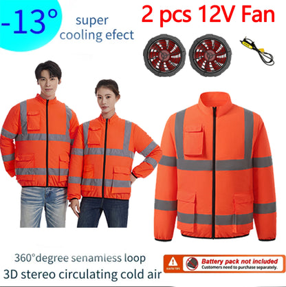 Summer Cooling Workwear With Reflective Strips Long Sleeve Fan Powered Air Conditioner Uniform Outdoor Work Cooling Clothes